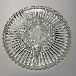 Clear Indiana Glass Divided Relish Tray 5 Sections Ribbed Heavy 12"